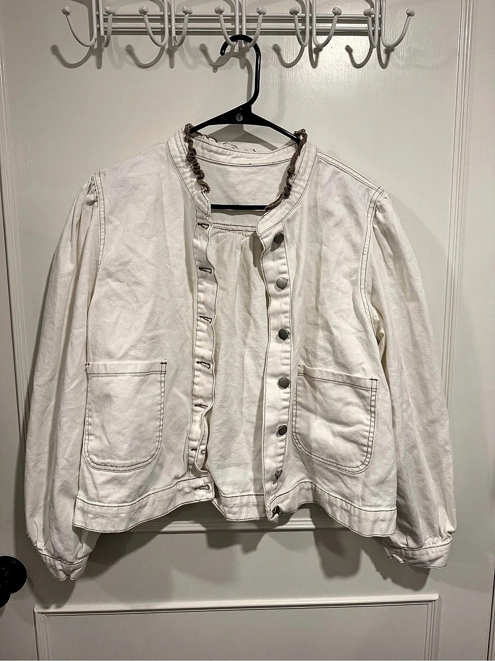 Cotton Utility Jean Jacket in White Size XL